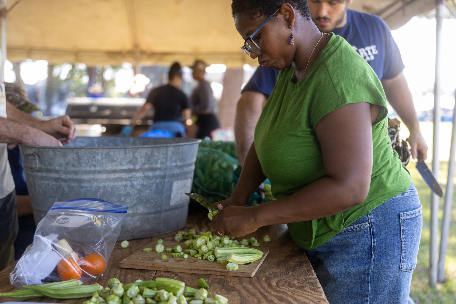 Cooking okra over a flame for the short film Parish Okra